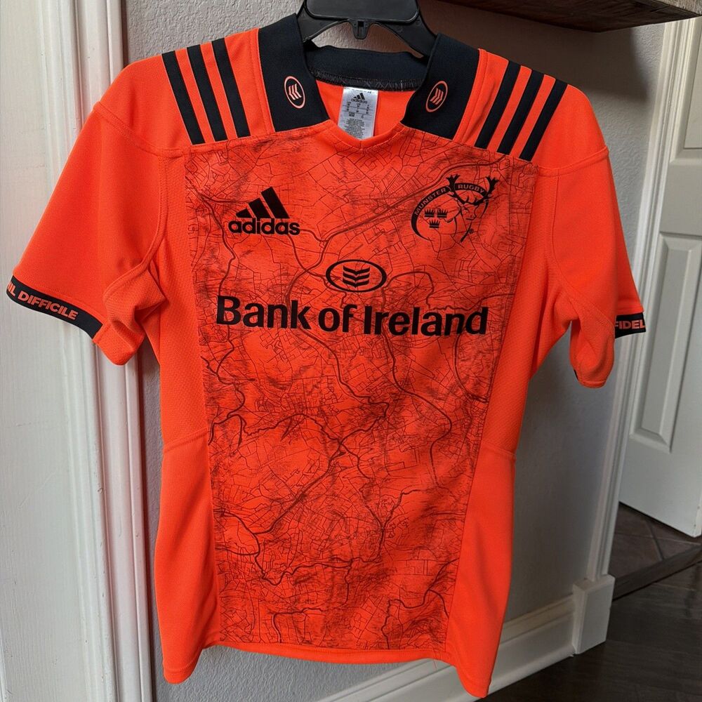 Munster Rugby 2017 Adidas Jersey T-Shirt Orange Top Size Medium Bank Of Ireland